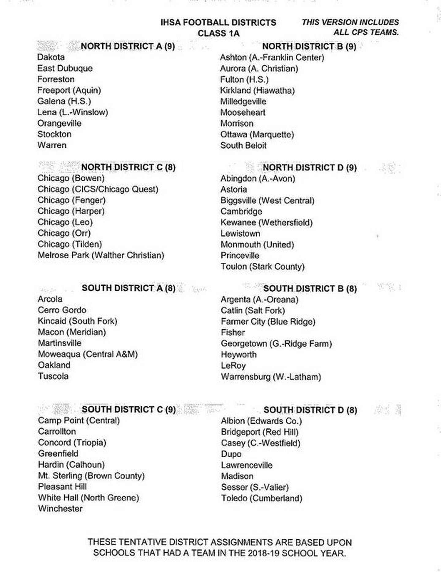 IHSA draft of football redistricting model - Class 1A