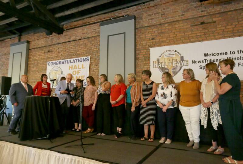 Members of the 1983 Streator softball team are inducted into the Shaw Media NewsTribune Illinois Valley Sports Hall of Fame awards on Thursday, June 2, 2022 at the Auditorium Ballroom downtown La Salle.