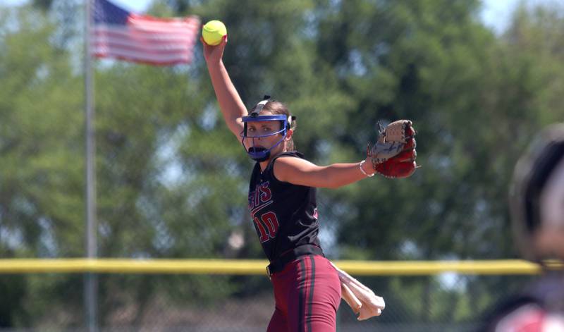 Richmond-Burton’s Hailey Holtz delivers against North Boone during Class 2A softball sectional final action at Marengo Saturday.