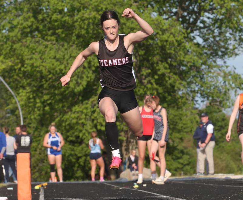 Fulton's Emery Wherry does the triple jump during the Class 1A Sectional meet on Wednesday, May 8, 2024 at Bureau Valley High School.