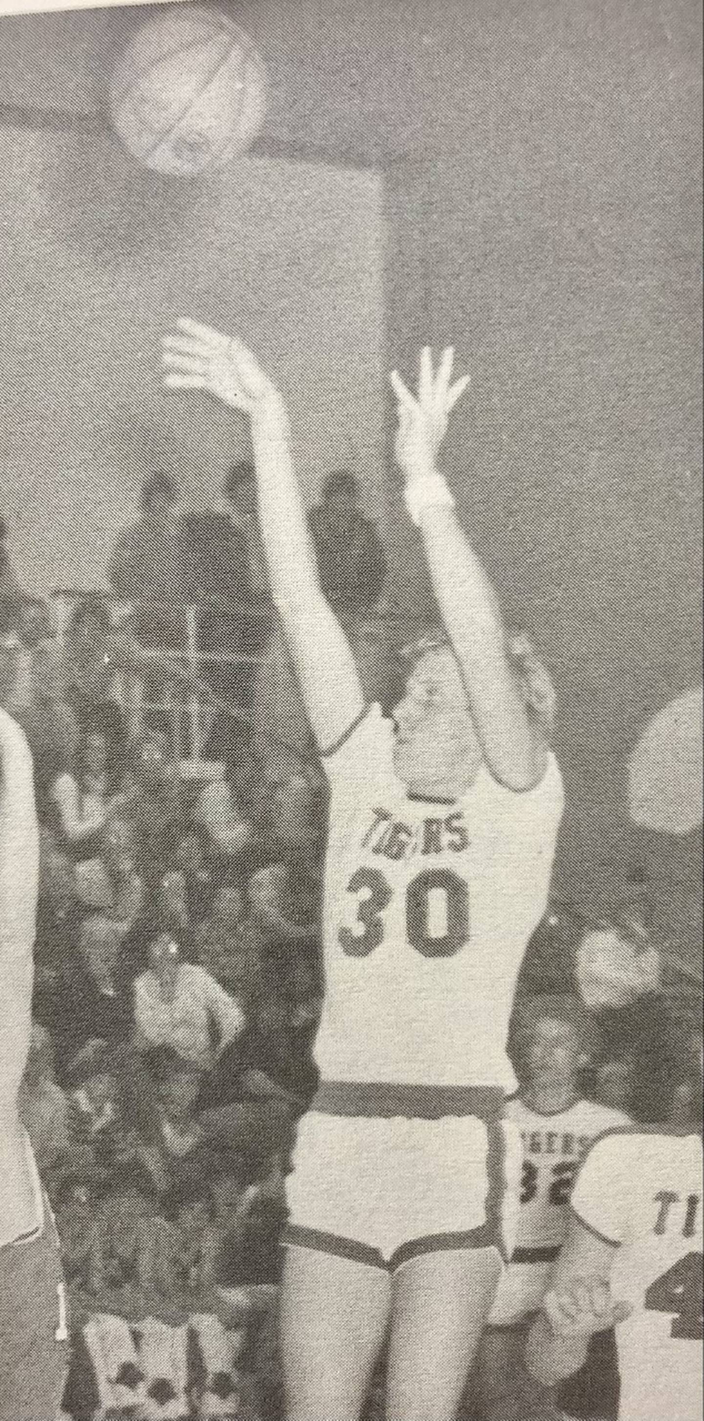 John Rumley lets one fly for the Tigers in 1979. He also scored 1,000 points at IVCC.