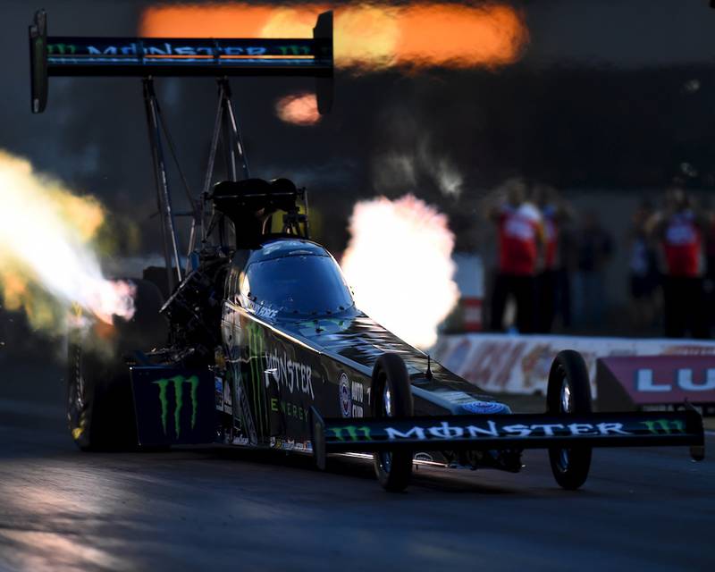 Top Fuel driver Brittany Force makes a qualifying run during a past NHRA Nationals event at Route 66 Raceway in Joliet.