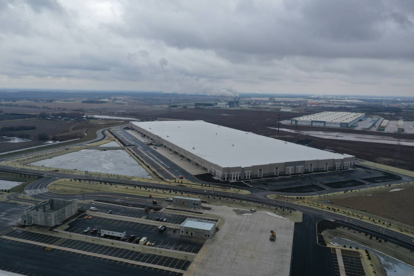 An aerial view of distribution centers for the NorthPoint group near the intersection of Noel Road and Illinois Route 53 on Tuesday, Jan. 30, 2024 in Elwood. NorthPoint is developing the Third Coast Intermodal Hub, a warehouse development of more than 2,000 acres stretching from Joliet to Elwood.
