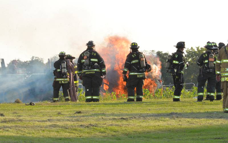 A large machine shed at the corner at 7015 w. Judson Road, southeast of Polo, was destroyed by fire Monday evening, Sept. 10, 2024. Several fire departments assisted the Polo Fire Department on the call. There were no injuries.