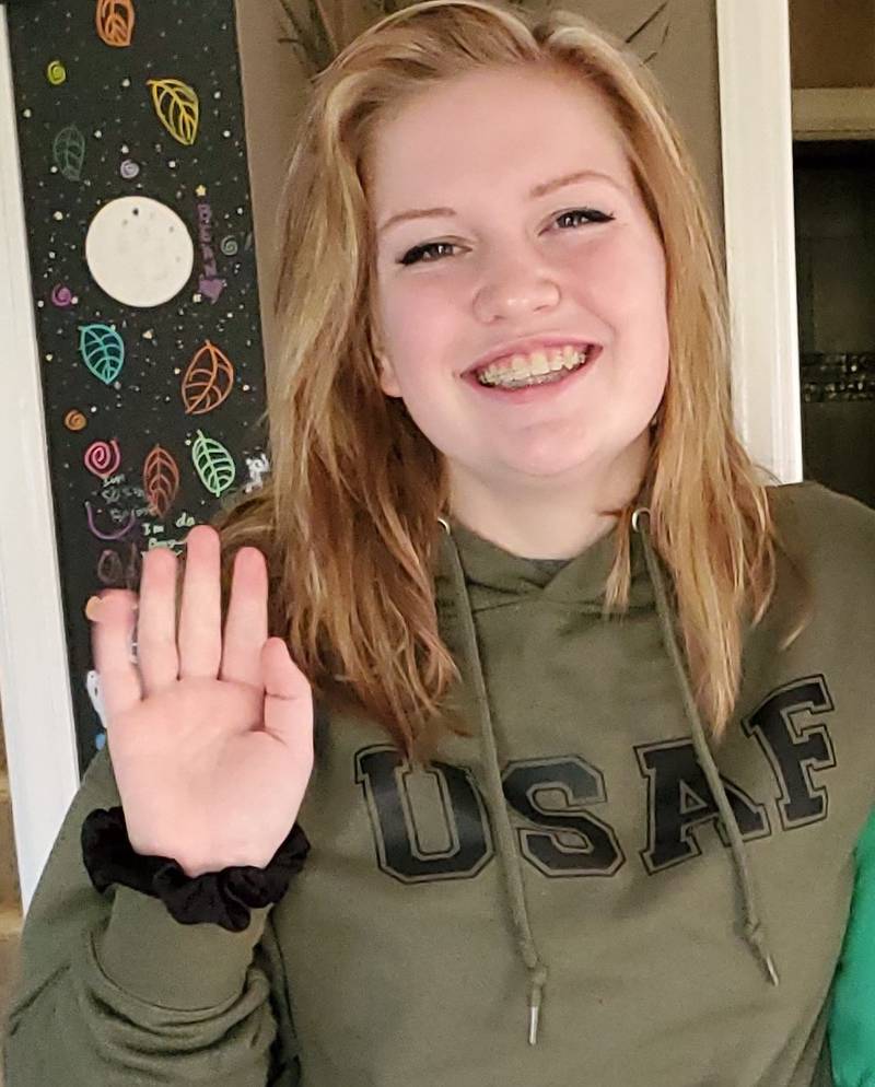 Lorilee Hutson, 16, of Morrison, last was seen Friday, when this picture was taken, wearing this sweatshirt. Anyone who sees her or who knows of her whereabouts is asked to call the Morrison Police Department at 815-772-7650.