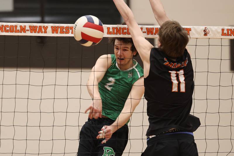 Providence’s Kaden Kaczmarek powers a shot against Lincoln-Way West on Wednesday, April 3, 2024 in New Lenox.