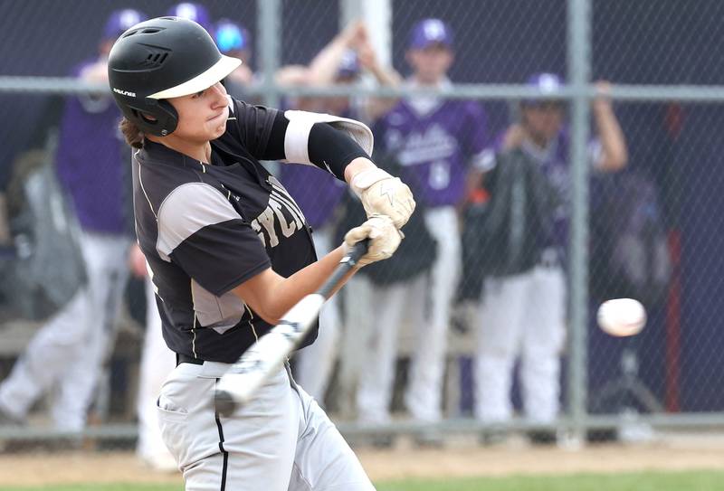 Sycamore's Collin Severson take a cut during their game against Rochelle Wednesday, April 10, 2024, at Rochelle High School.