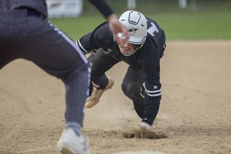 Rock Falls’ Ethan Moeller is picked off at first base against Dixon Monday, April 22, 2024 in Dixon.