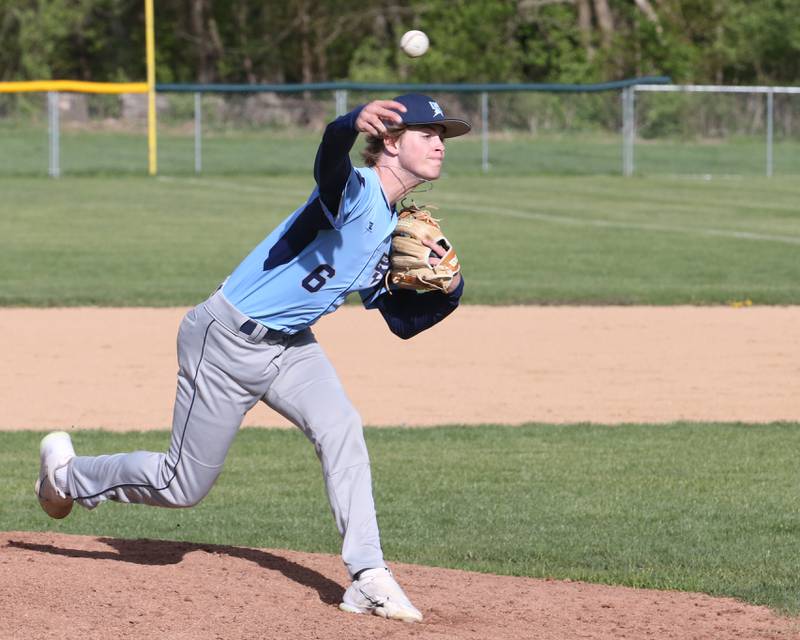 Bureau Valley's Seth Spratt delivers a pitch to St. Bede on Monday, May 1, 2023 at St. Bede Academy.