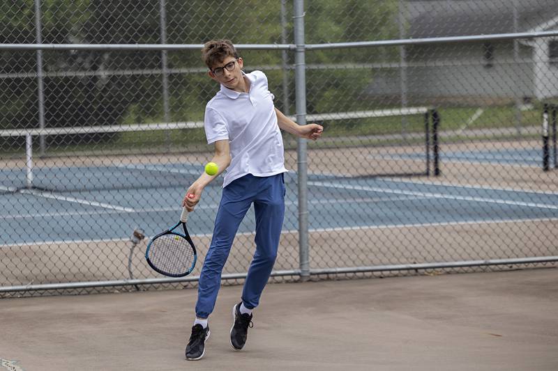 Jubraan Alkhalaf plays the ball Wednesday, July 27, 2023 while playing mixed doubles in the Emma Hubbs Tennis Classic in Dixon.