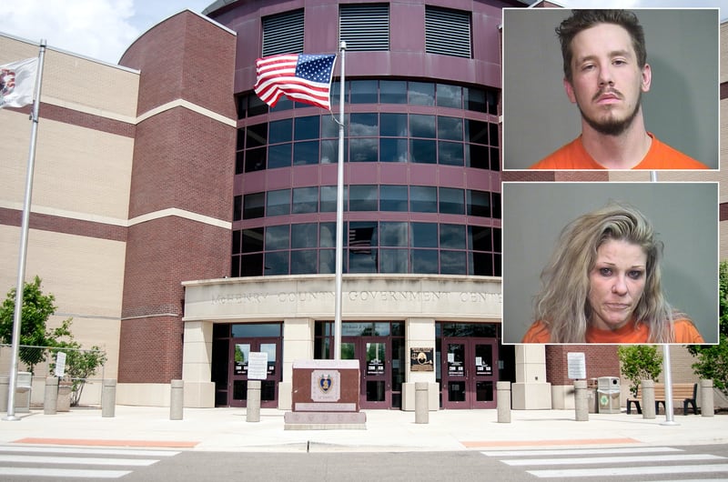 Insets of Richard Wieser, top, and Roxanne McArthur in front of the McHenry County courthouse.