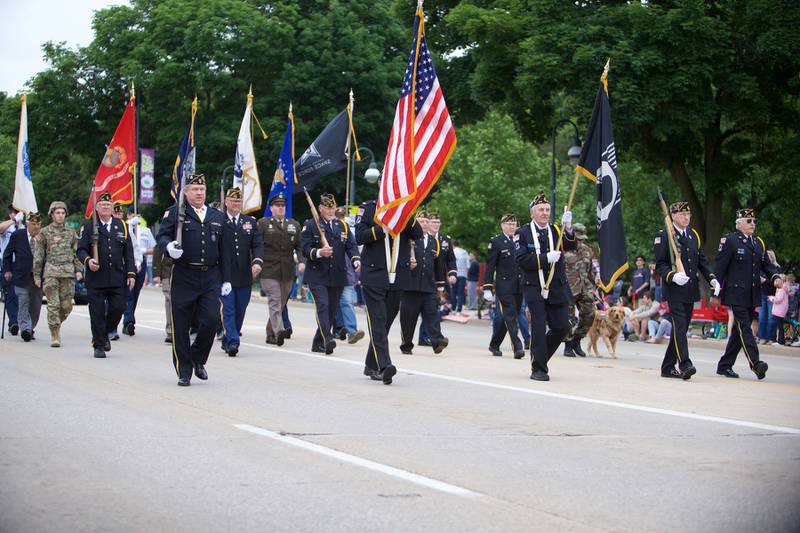 Veterans march and present colors at the St. Charles Memorial Day Parade on Monday, May 27,2024 in St. Charles.