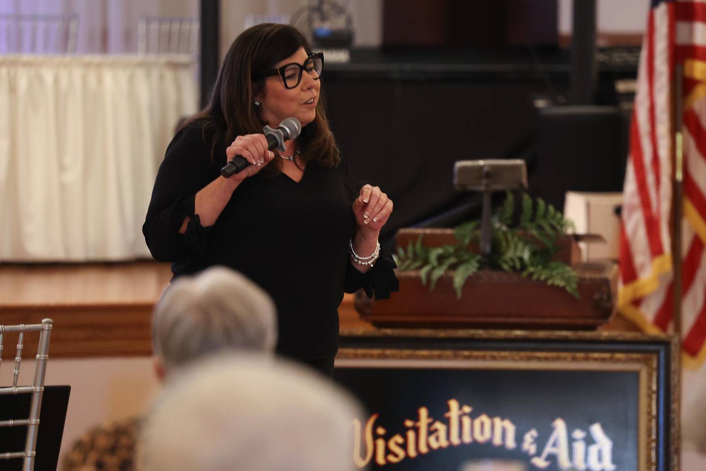 Will County Habitat for Humanity CEO Nicole Murray thanks the organization for their support at the Visitation and Aid Society of Joliet 135th birthday luncheon on Saturday, Sept. 7, 2024 in Joliet.