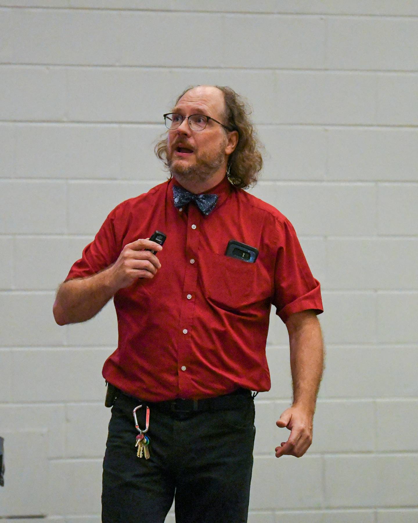 NIU lab manager Jeremy Benson gives a presentation about Davis Hall on Northern Illinois University in DeKalb Wednesday, Aug. 2, 2023 before showing off the telescope to those who wanted to take the climb. The observatory reopened after a 3-year hiatus due to the COVID-19 pandemic during a Star Party.