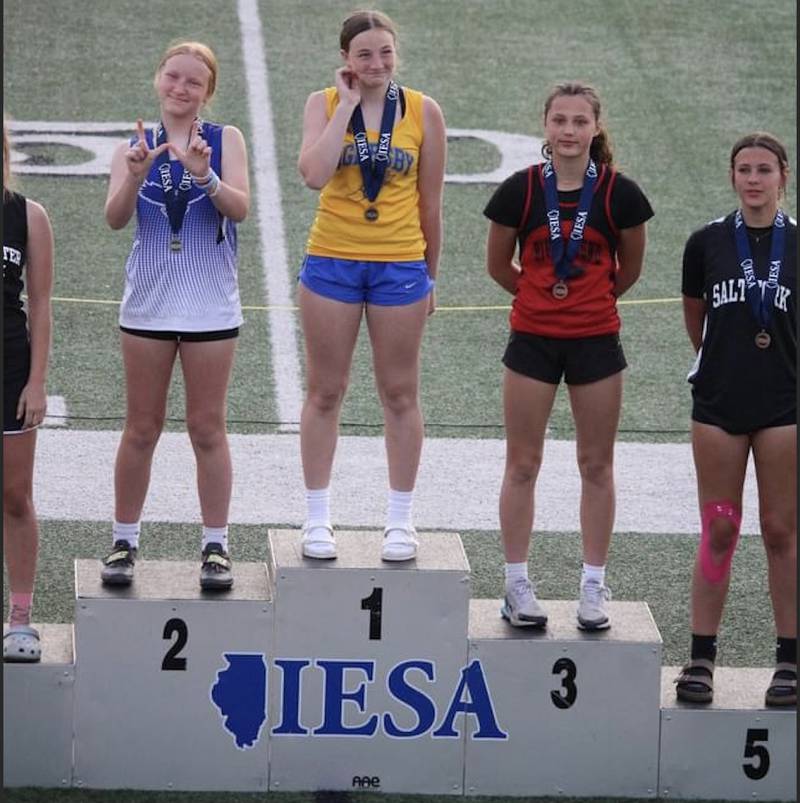 Oglesby Washington's Ella Jane Burke won the seventh grade IESA Class 2A discus title.