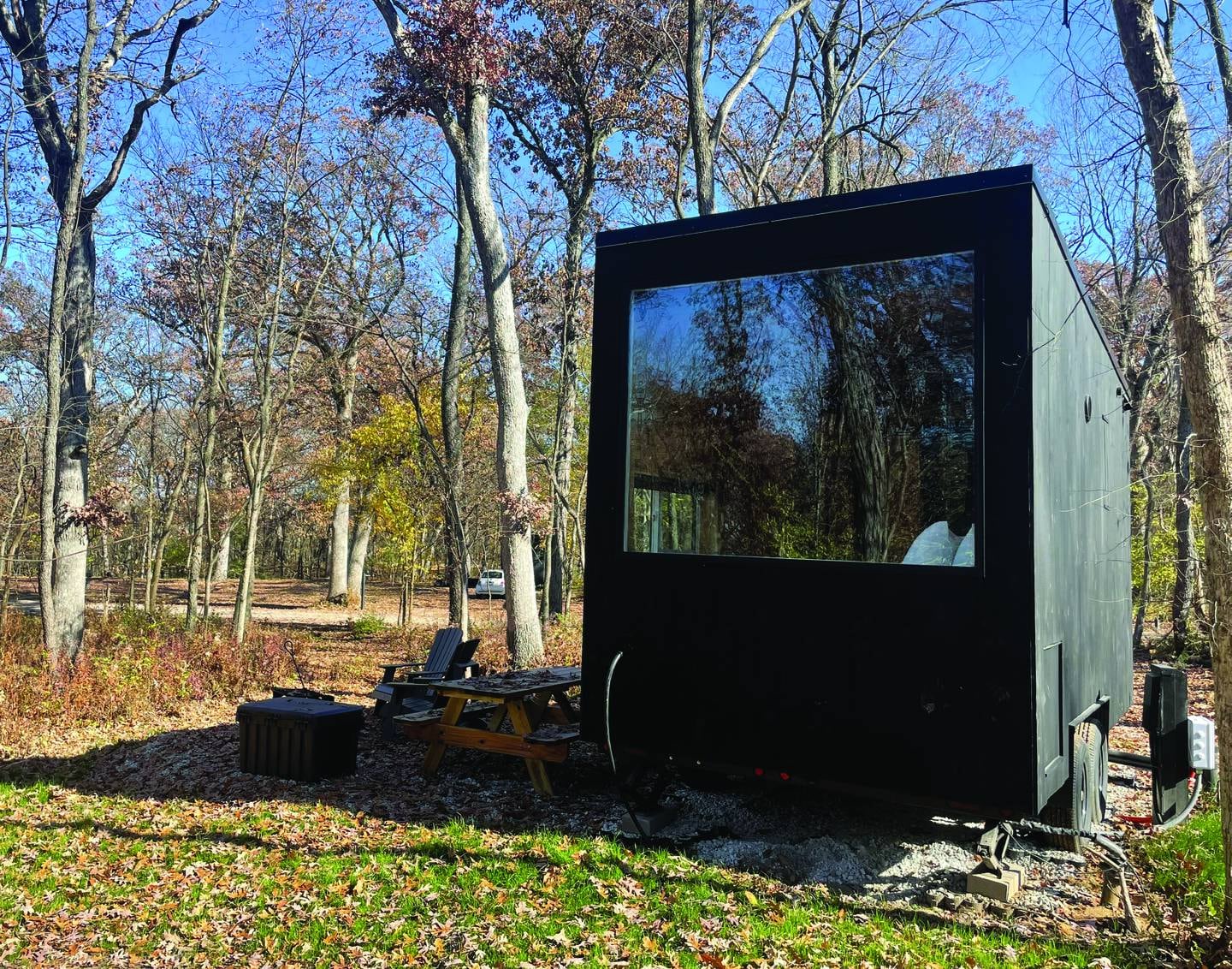 A view of a tiny cabin at Getaway Starved Rock,  located at 1879 N. 2703rd Road in Ottawa.