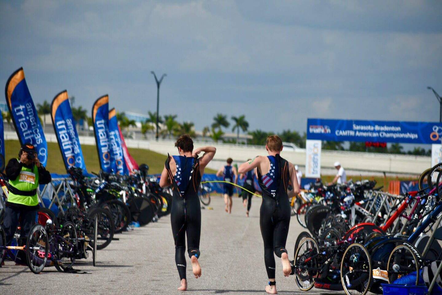 Owen Cravens, right, of Algonquin competes with his guide, Eric Palmquist, in a triathlon. Cravens will represent Team USA  at the Paris Paralympics.