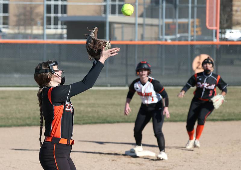 DeKalb's Hazel Montavon catches a popup in the infield during their game against Sandwich Tuesday, March 19, 2024, at DeKalb High School.