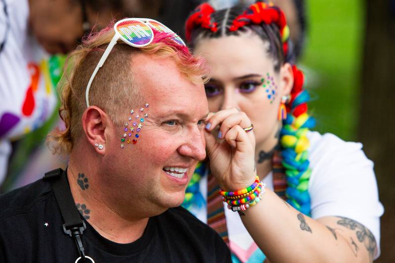 Ricky Parker of Plainfield, IL  has his face decorated during the Downer’s Grove Pride Fest on Saturday, June 8, 2024.

Suzanne Tennant/For Shaw Local News Media