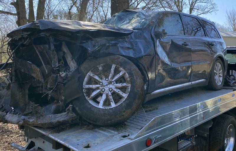 Earlville police officer Jesus Alonzo, suffered severe injuries to his neck after being involved with a high speed chase on April 12, 2021. Here, his Earlville squad car is removed from the accident scene