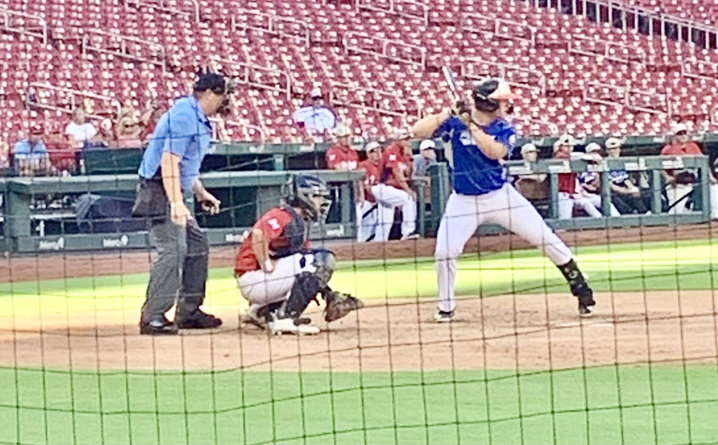 Nicholas Currie of Princeton Post 125 American Legion, a 2023 Putnam County High School graduate, stands at the plate in the American Legion All-Star at Busch Stadium in St. Louis on Sunday, June 30. He also played the field and also pitched.