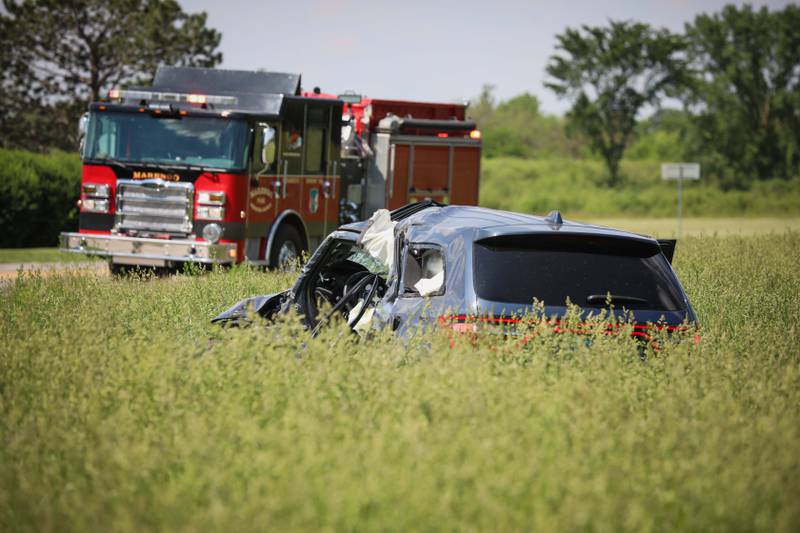 A woman was airlifted to Advocate Condell Medical Center in Libertyville with injuries considered life-threatening following a crash mid-morning Thursday outside Marengo.