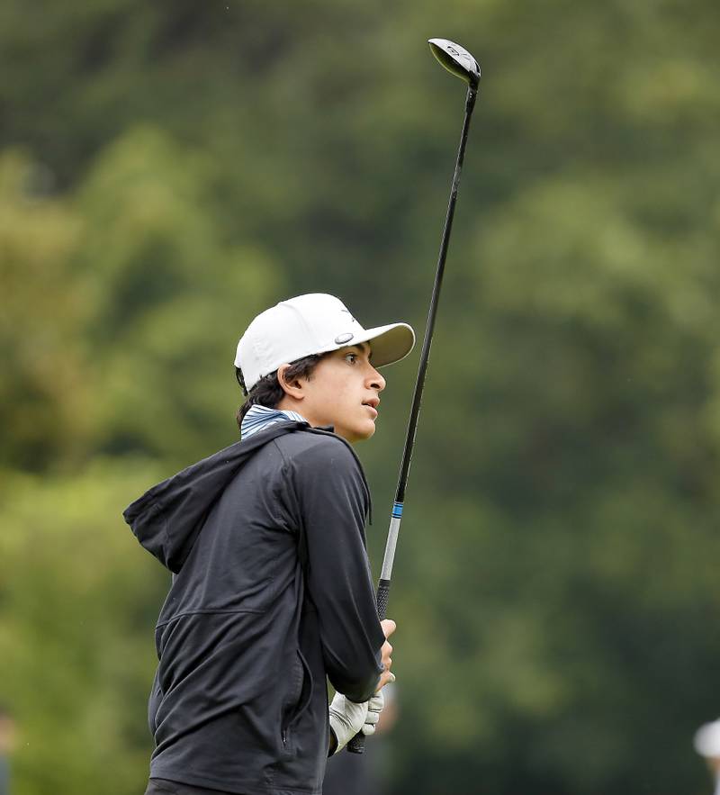 Keshav Gupta of St. Charles North, Tuesday September 19, 2023 at the Bartlett Hills Golf Club during the 2023 DuKane Conference Championship.