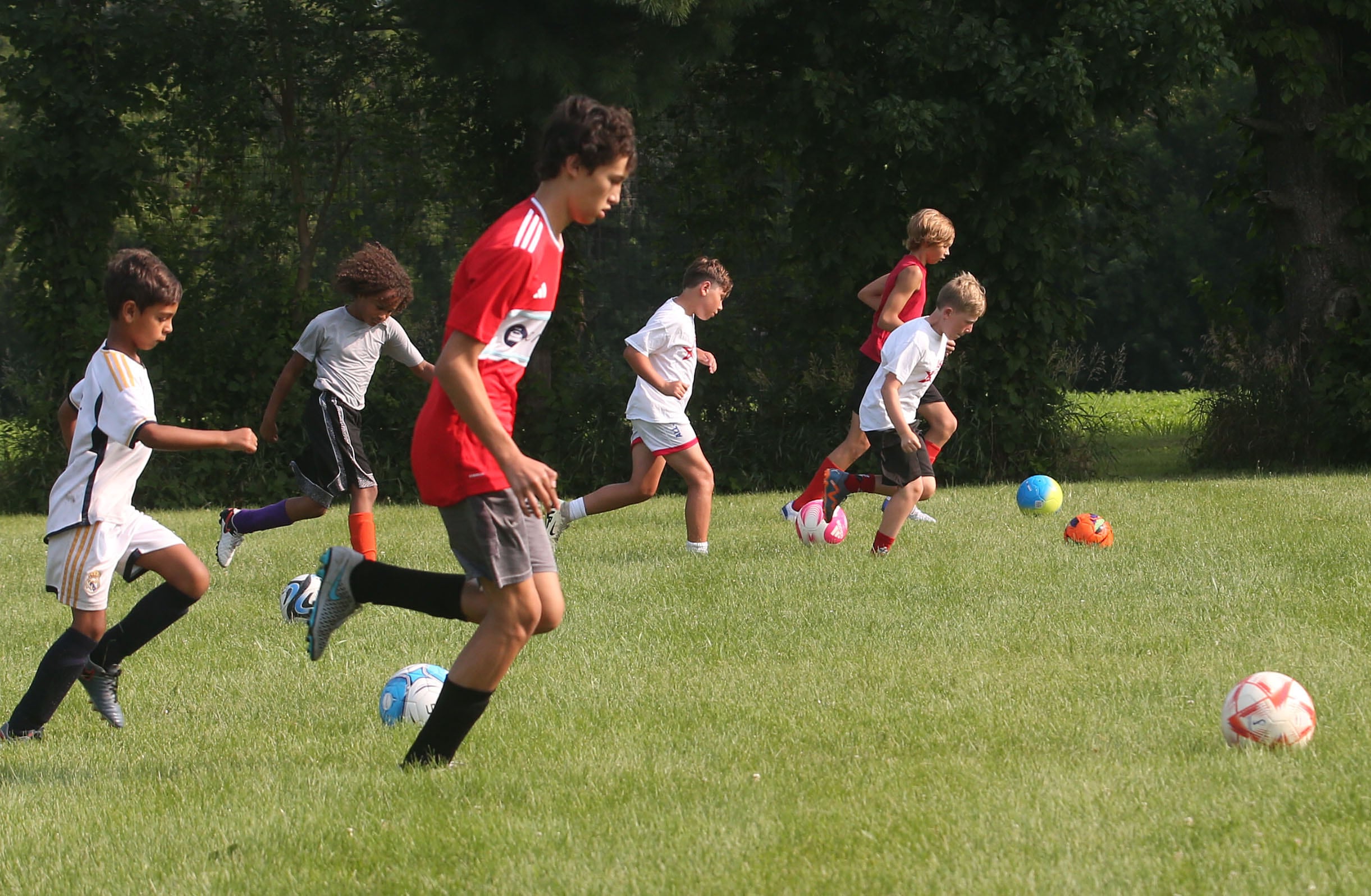 Kids perform drills during the Astra Soccer Program on July 25, 2024 at Jefferson School in Princeton. The free clinic is held two days a week and is open to boys and girls from birth years 2007-2018. For more information visit www.astrasoccer.com