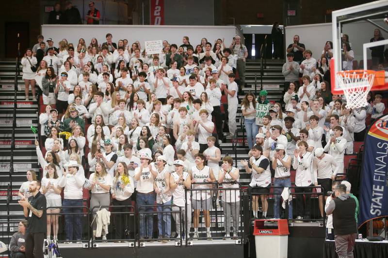 St. Bede students cheer on the Lady Bruins as they play Okawville during the Class 1A State semifinal game on Thursday, Feb. 29, 2024 at CEFCU Arena in Normal.