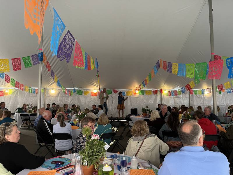 Debbie Nagy, a member of Discover Dixon’s beautification committee, and Mike Venier, Dixon city council member, led the live auction at the Rock River Garden Club's fundraiser on Saturday, June 8.