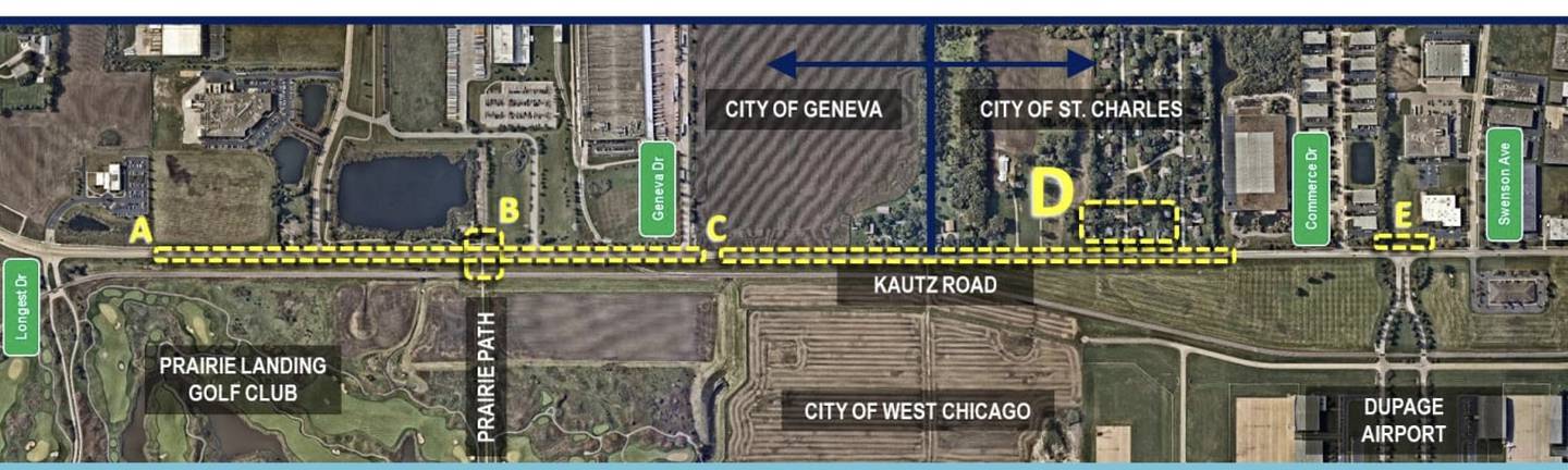The Kautz Road reconstruction and widening project is 1.56 miles from Longest Drive to Swenson Avenue in Geneva and St. Charles. The two cities and the Illinois Department of Transportation will share in the $6.35 million project cost.