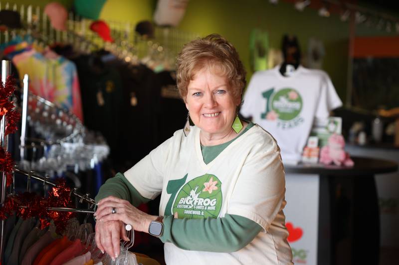 Big Frog Custom T-Shirts & More owner Gail Girard stands inside her Shorewood location on Thursday, Jan. 18th, 2024.