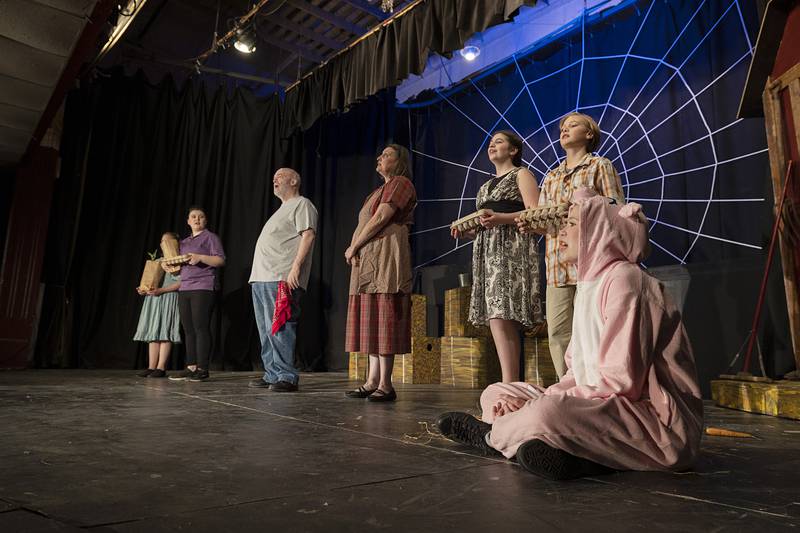 The cast of PACT’s rendition of Charlotte’s Web rehearse Tuesday, Feb. 20, 2024 ahead of their Friday night opening.