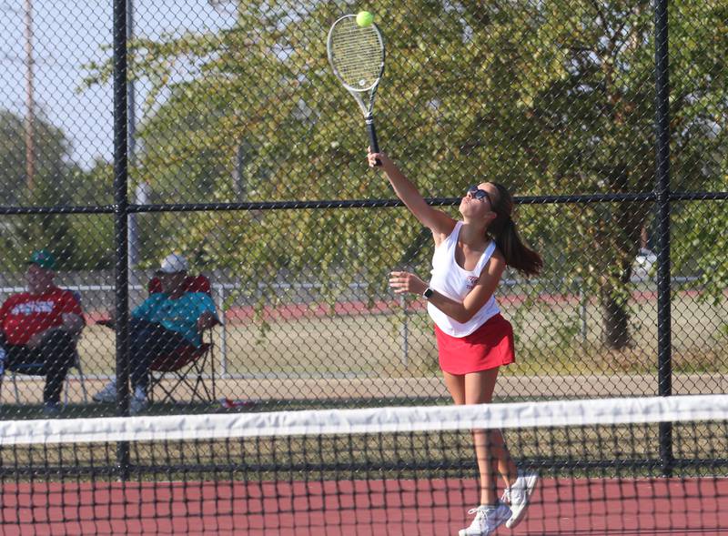 Ottawa's Gabby Cooper serves the ball to L-P on Tuesday, Sept. 17, 2024 at the L-P Athletic Complex in La Salle.