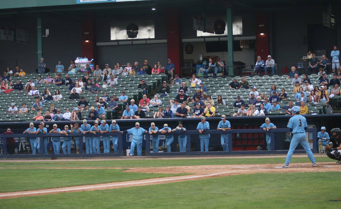 Marquette's Carson Zellers stands in the box during the Class 1A State championship game on Saturday, June 1, 2024 at Dozer Park in Peoria.