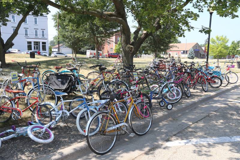 A bicycle exhibit showcases kids bikes and vintage bikes during the inaugural Bike Fest on Saturday, June 24, 2023 in Princeton.