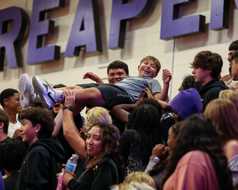 The Plano student section during volleyball match between Sandwich at Plano.  August 21, 2023.