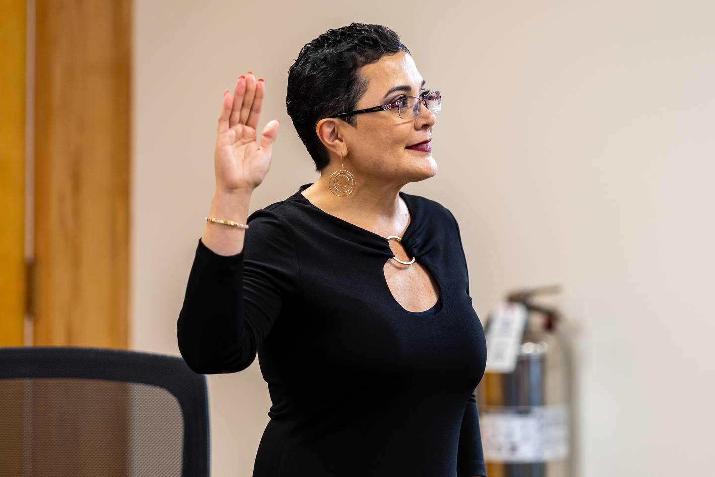 Alicia Morales gets sworn in as Joliet Township Supervisor during the special board meeting on July 16, 2024.