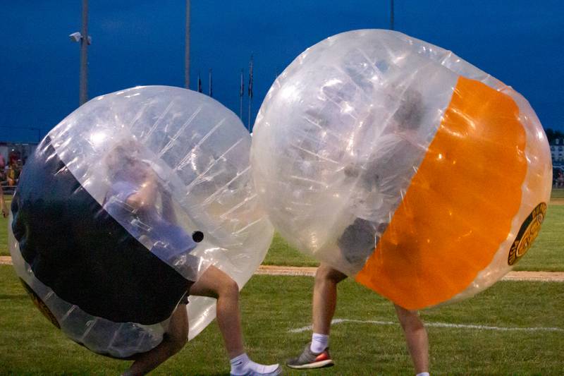 Illinois Valley Pistol Shrimp fans play bubble bash on Thursday, Aug. 1, 2024, at Schweickert Stadium at Veterans Park in Peru.