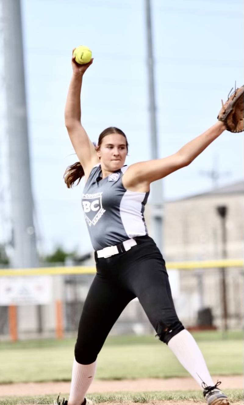 Myah Richardson started in the circle for the Bi-County All-Stars in the Junior League Softball State Tournament on Saturday in Burbank. Bi-County was eliminated with a 4-0 loss to Kaneland.