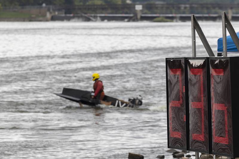 A racer heads out into the Rock River for a heat at the Rock Falls River Chase Saturday, August 26, 2023.