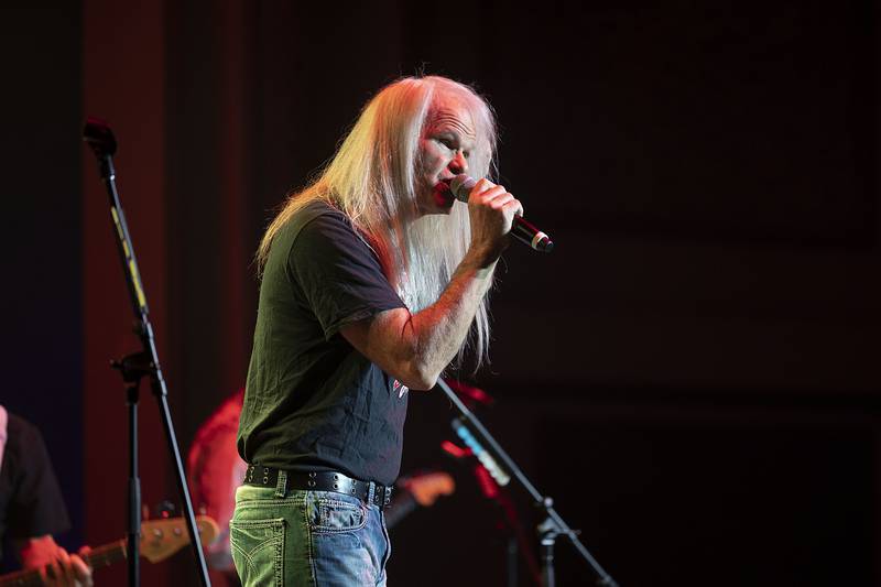 Darren Walker, lead vocalist for Head East gets the crowd going Saturday, April 22, 2023 at the Dixon Historic Theatre.