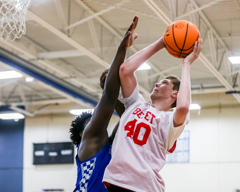 Benet's Colin Stack puts up a shot at the Riverside-Brookfield Summer Shootout basketball tournament. June 22, 2024.