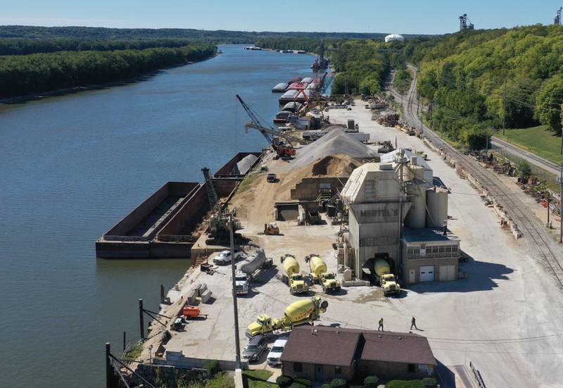 An aerial view of Mertel Cement Company on the west end of Water Street on Tuesday, Sept. 27, 2022 in Peru.