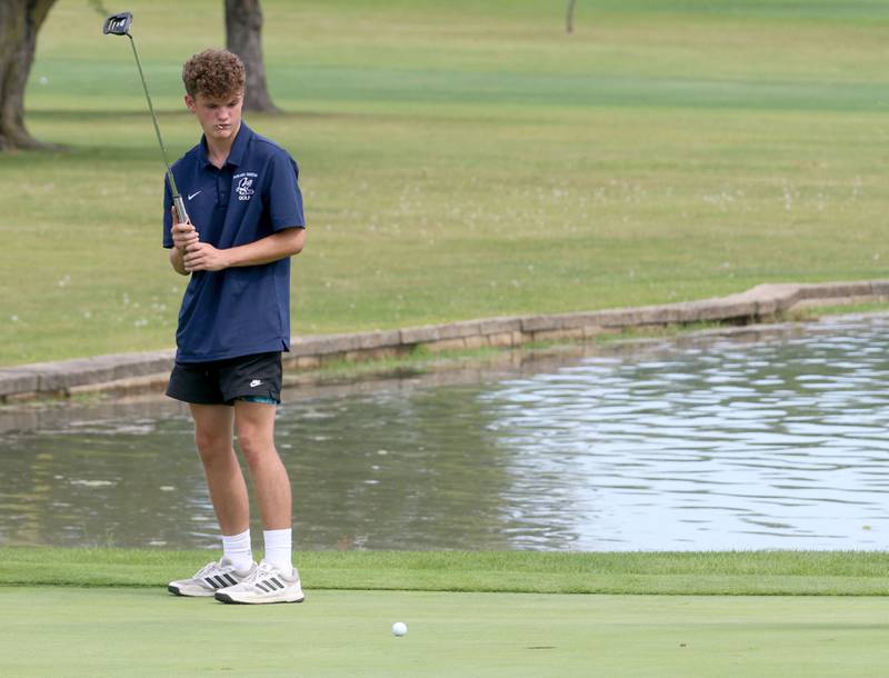 Parkview Christian's Trenton Hennig puts during the Pirate Invitational golf meet on Monday, Sept. 16, 2024 at Deer Park Golf Course in Oglesby.