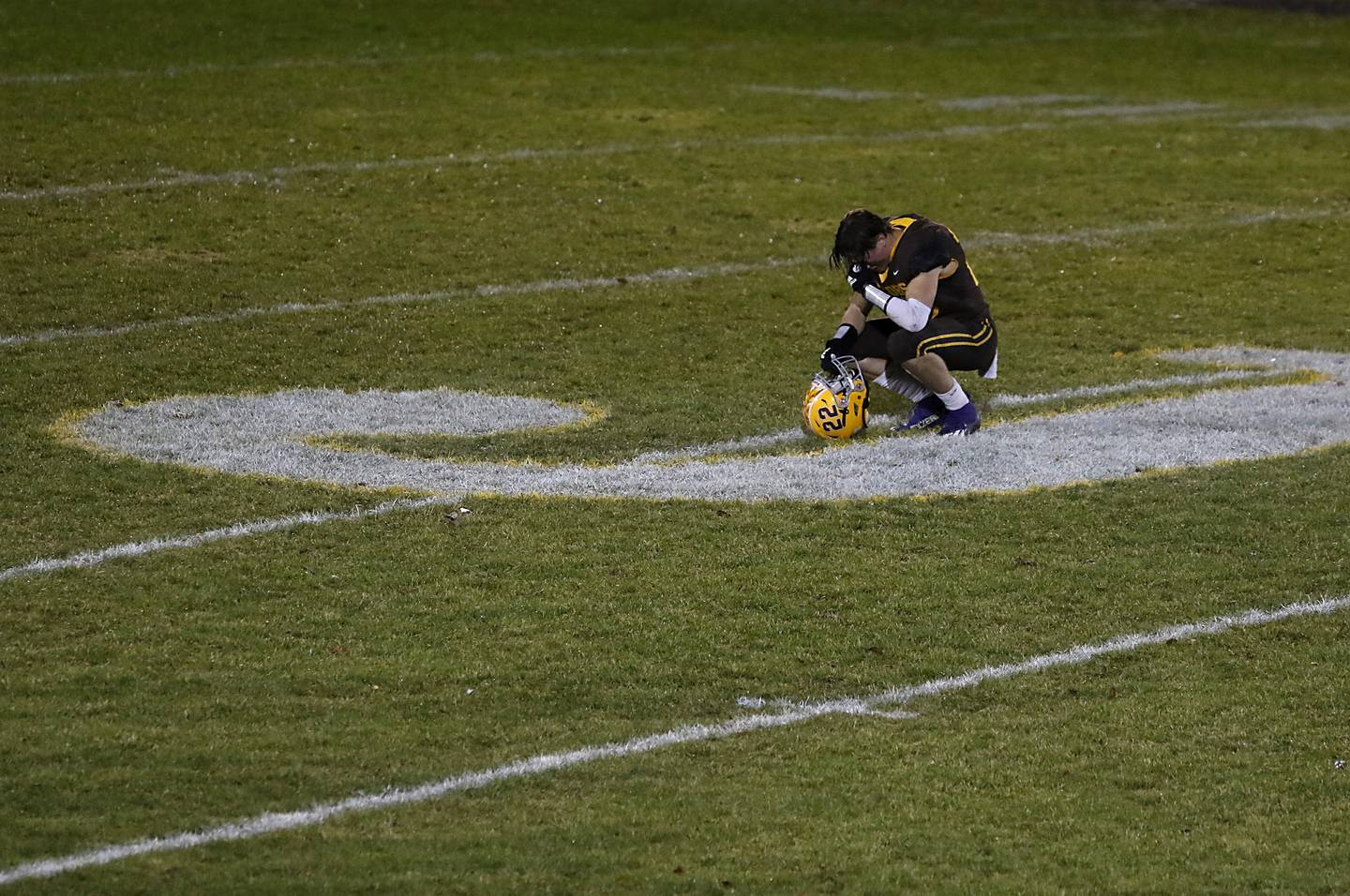 Jacobs' Ashton Niehaus gathers his emotions after Jacobs lost to Brother Rice in a IHSA Class 7A first round playoff football game Friday, Oct. 28, 2022, at Jacobs High School in Algonquin.