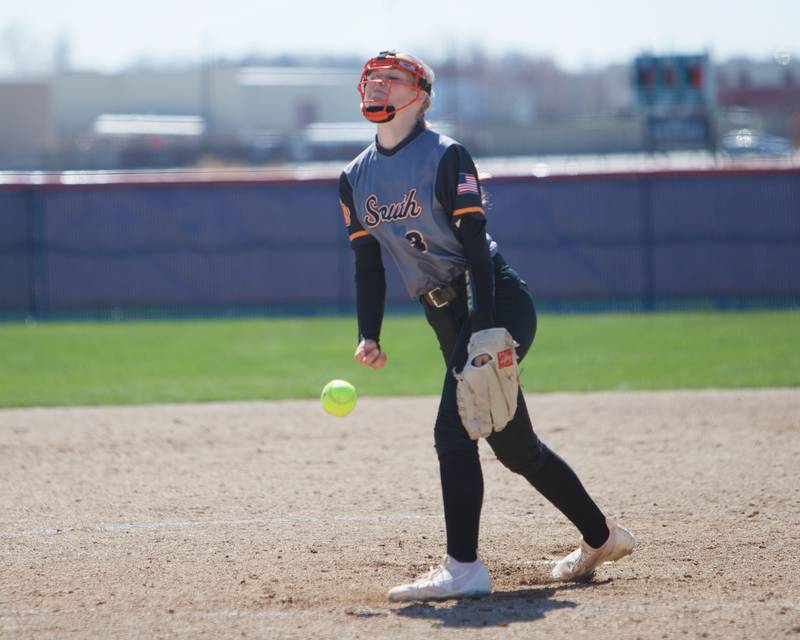 Wheaton Warrenville South's Presley Wright delivers a pitch against Oswego on Saturday, April 6, 2024 in Oswego.