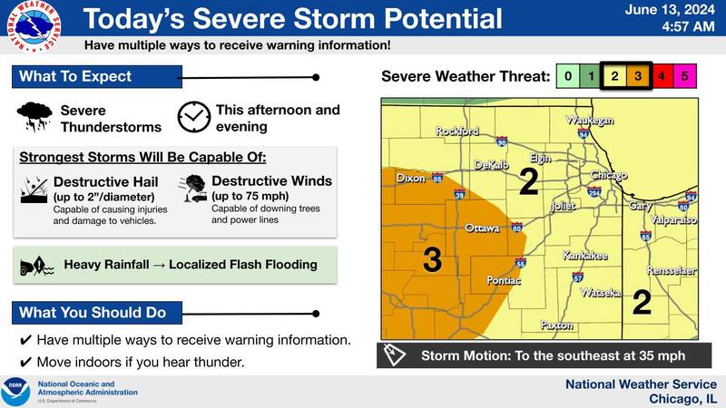 Severe weather potential for Thursday, June 13, 2024, according to the National Weather Service