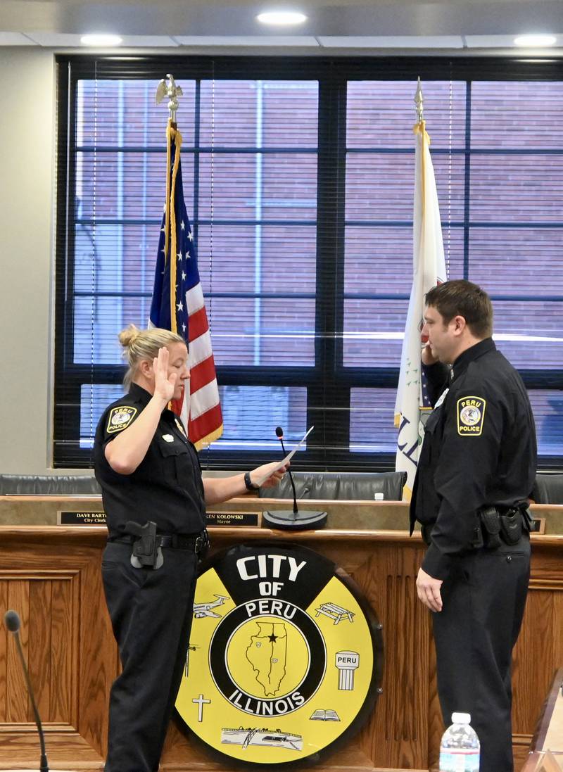 Tyler Wolf was sworn in as a police officer for the Peru Police Department during Monday’s City Council meeting.