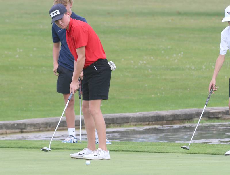 Streator's Nolan Ketcham puts during the Pirate Invitational golf meet on Monday, Sept. 16, 2024 at Deer Park Golf Course in Oglesby.